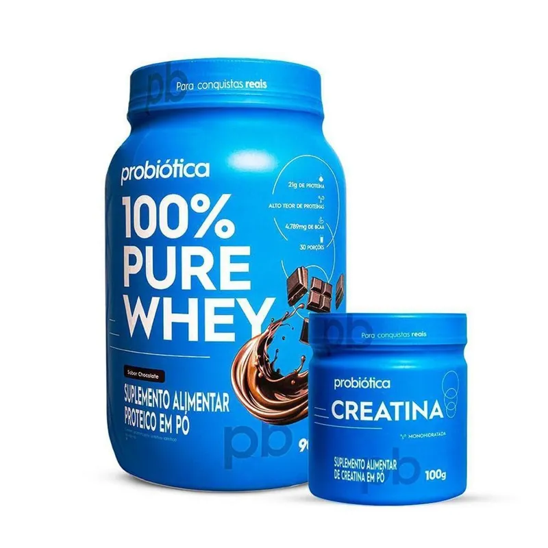 Combo Whey 100% Pure 900g e Creatina Pura 100g Probiótica
