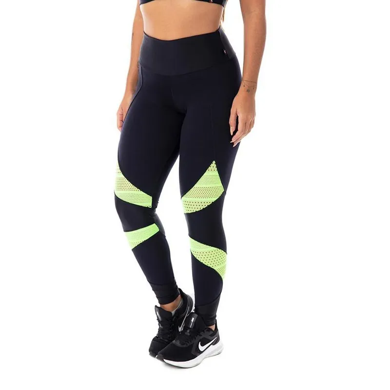 Calça Legging Fitness Feminina Suplex Detalhe Cirre e Tela Cós Alto Orbis