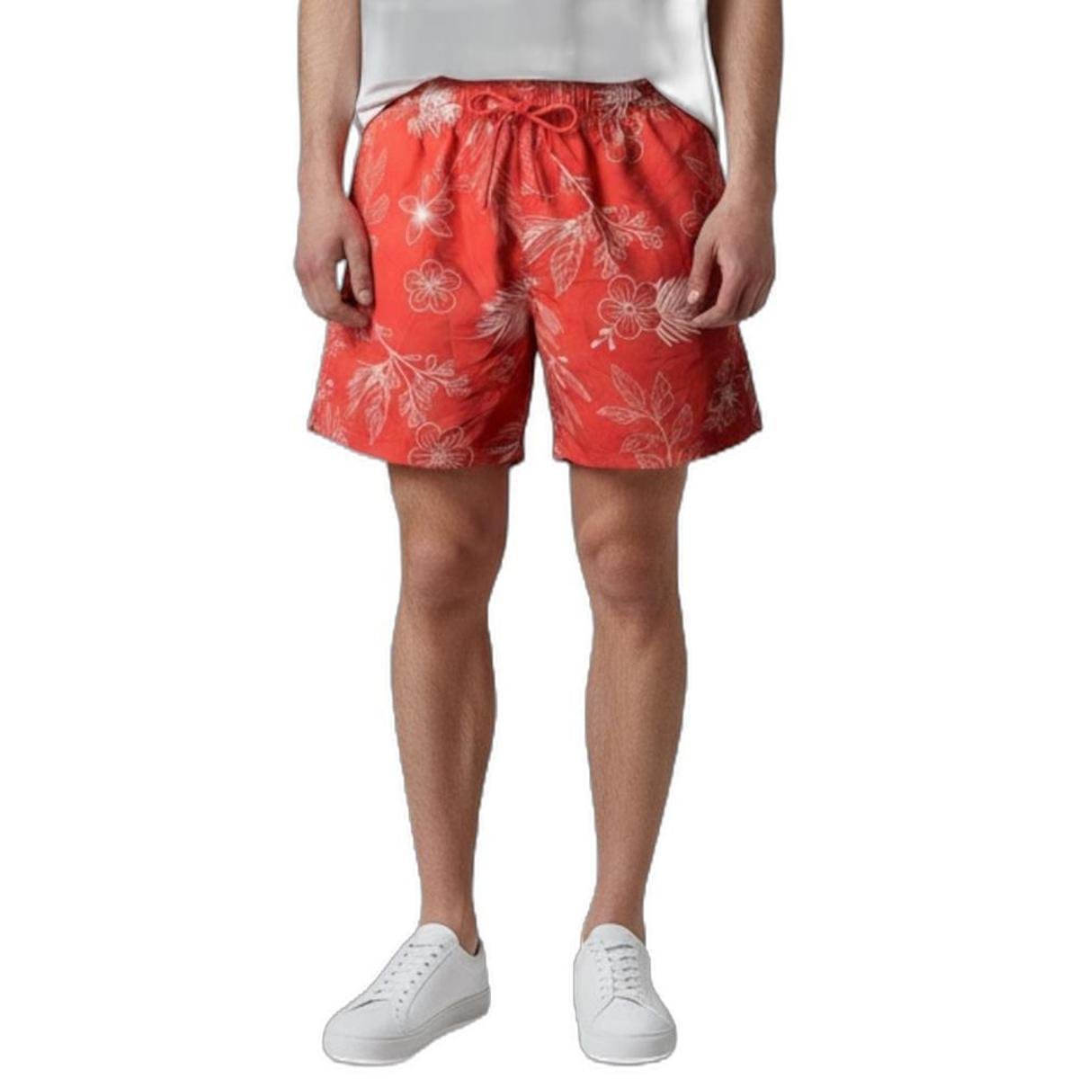 Shorts Areia Branca Yacht Resort Floral Vermelho XG