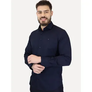 Camisa Tommy Hilfiger Masculina Slim THFlex Poplin Azul Marinho