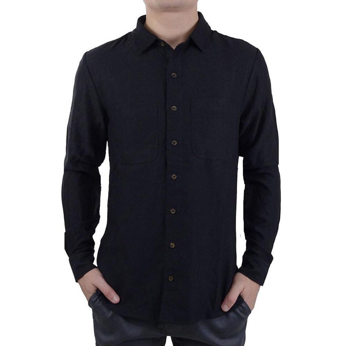 Camisa Masculina Lado Avesso ML Regular Fit Preta - LH16