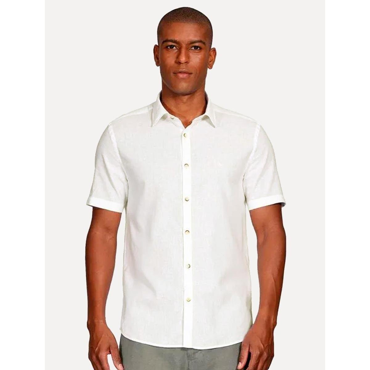 Camisa Aramis Masculina Manga Curta Linho Algodão Branca