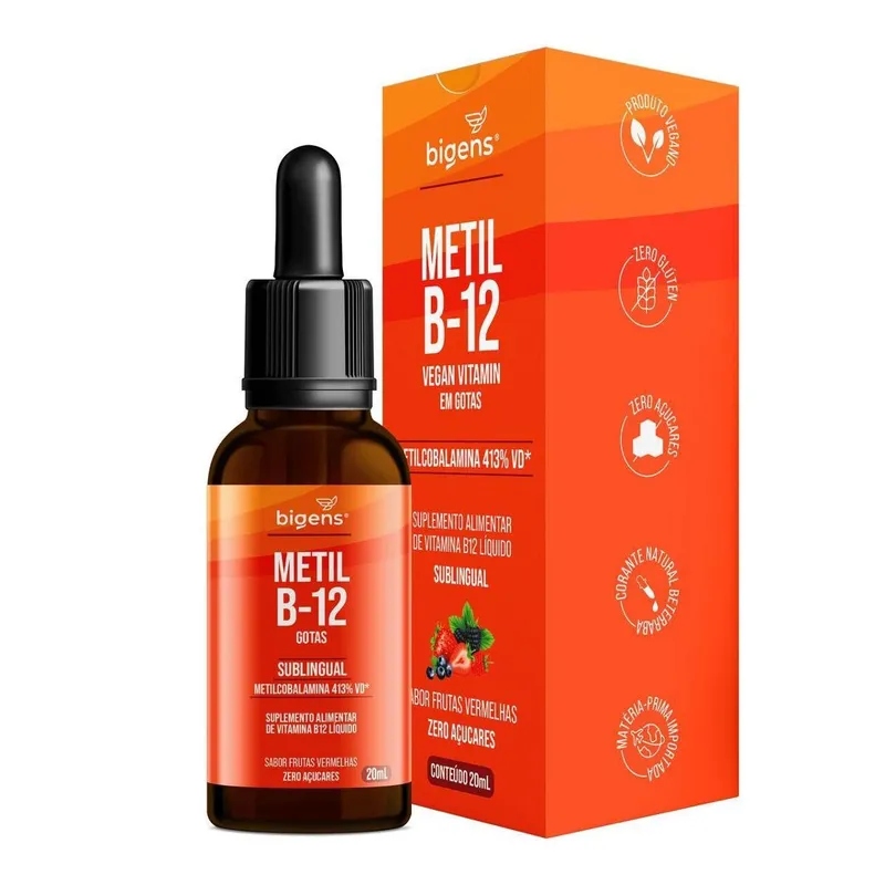 Vitamina Metil B12 Vegan Metilcobalamina Gotas 20ml Frutas Vermelhas - Bigens