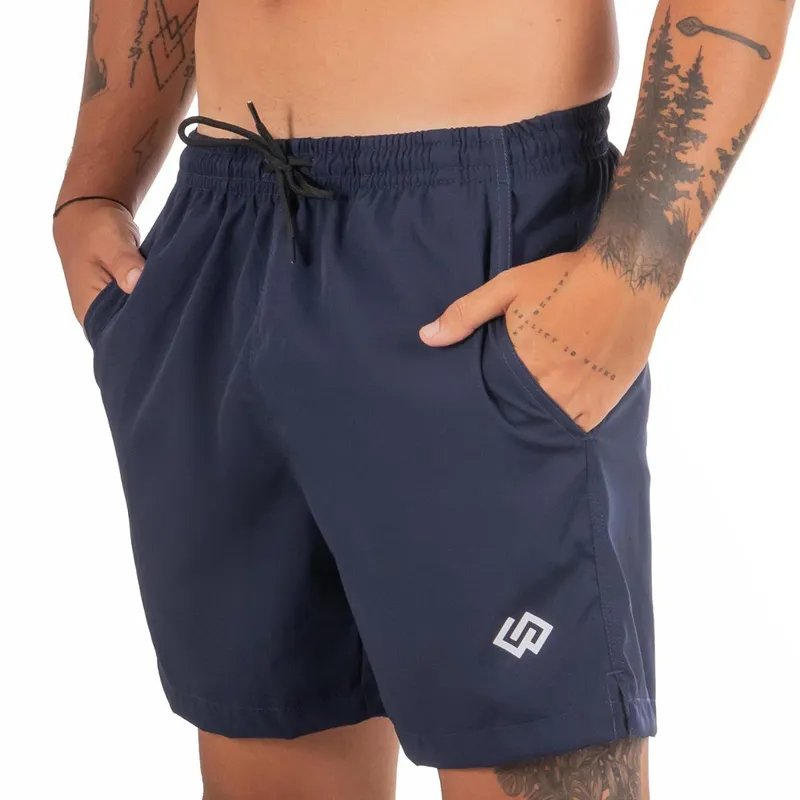 Short Praia Elastano Azul Marinho Liso Masculino Premium