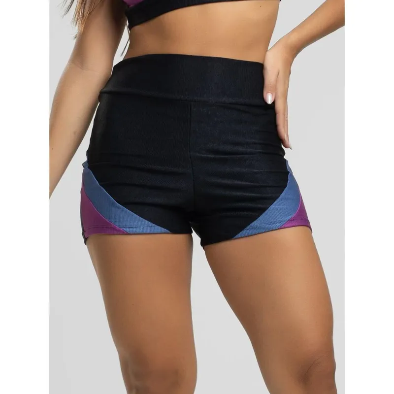 Short Curto Feminino Cintura Alta Suplex Canelado Moda Fitness