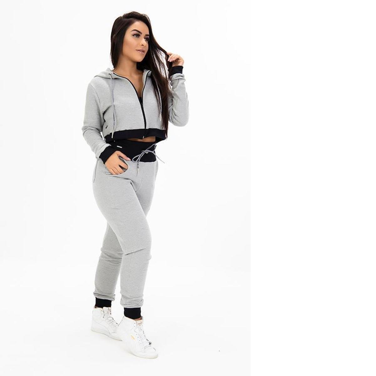 Calça de Moletom Feminina Textura Ondulada Algodão Com Bolsos Cós Ajustável Cadarço Orbis - cin