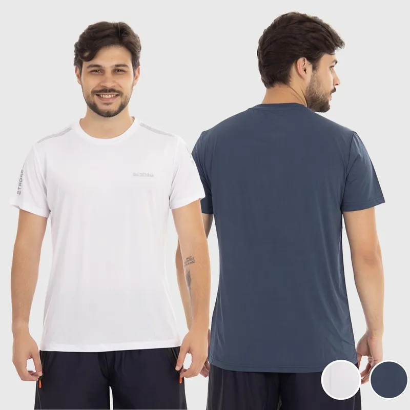 Kit 2 Camisetas Masculinas Poliamida Leve Respirável Detalhe no Ombro Resenha Sport