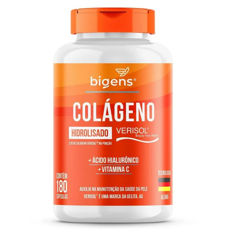 Colágeno VERISOL Hidrolisado Ácido Hialurônico Vitamina C 180 Caps - Bigens