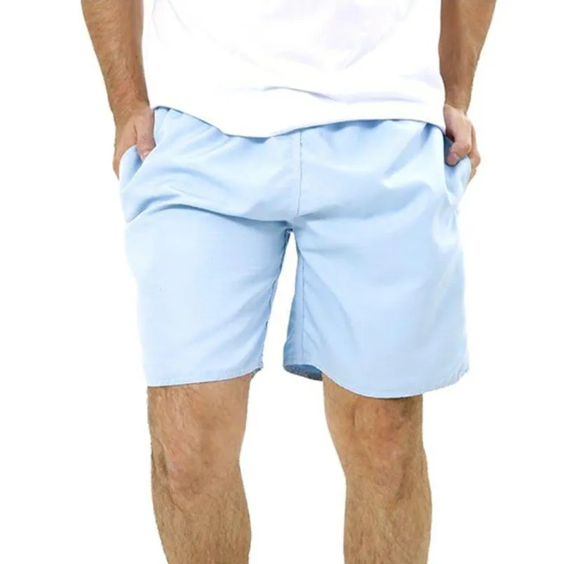 Short Masculino Claro Liso Praia Poliéster Com Bolsos