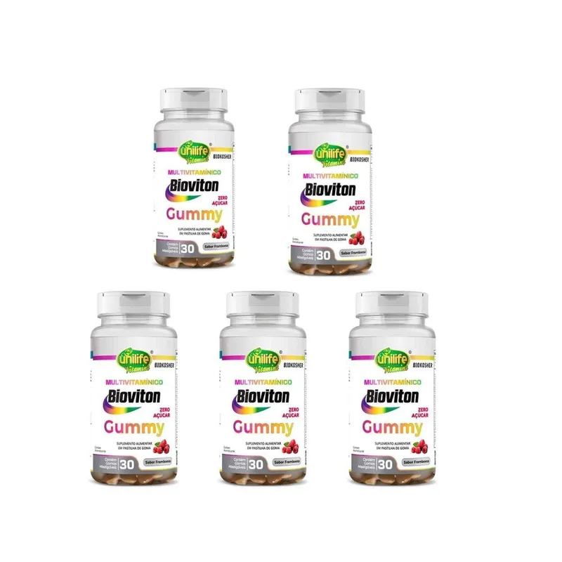 Kit 5 Multivitamínico Gummy Unilife Bioviton 5x30 Gomas De Framboesa