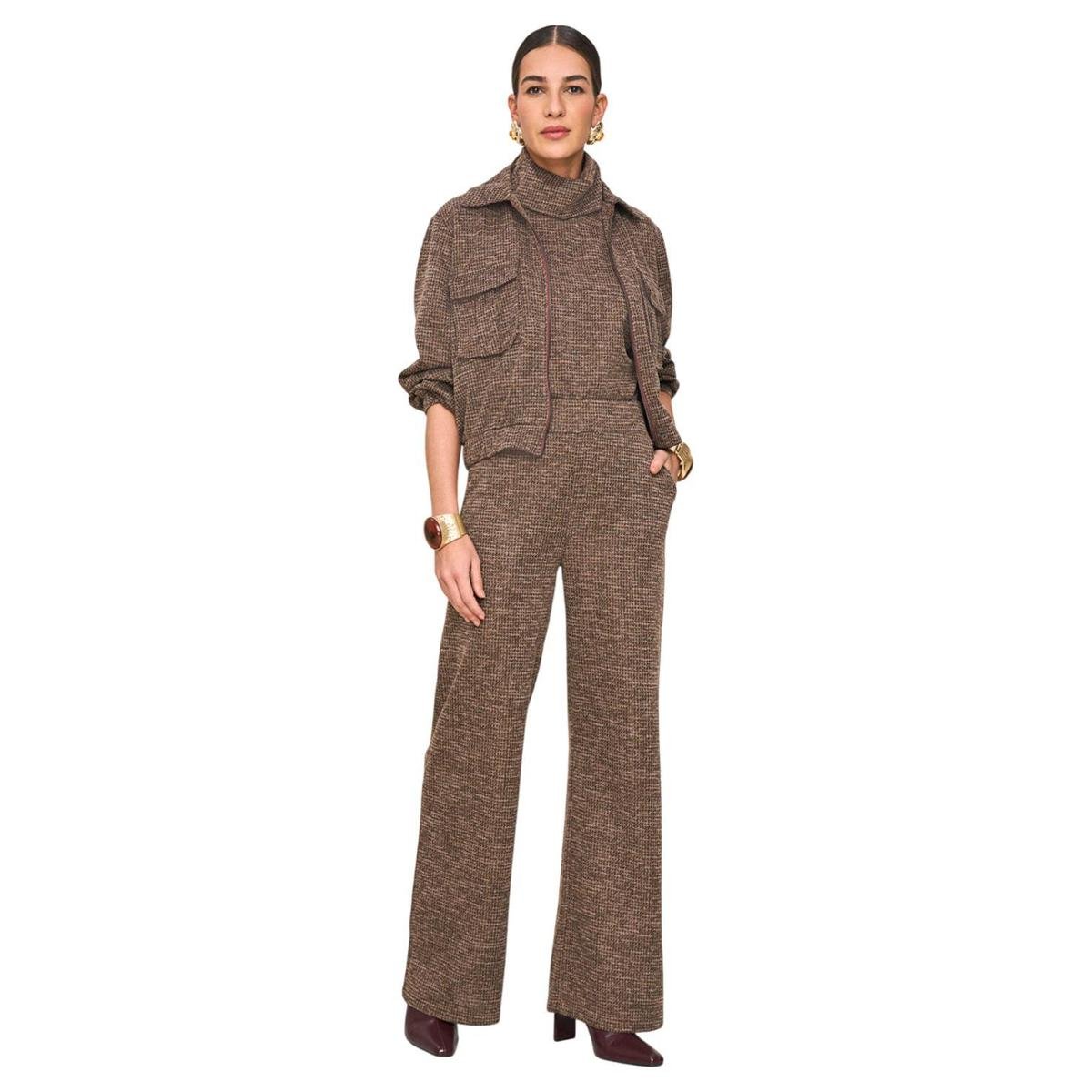 Calça Reta Lado Avesso Pied De Poule L130531