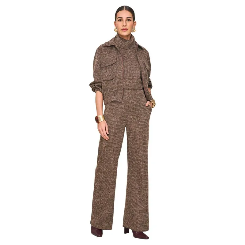 Calça Reta Lado Avesso Pied De Poule L130531