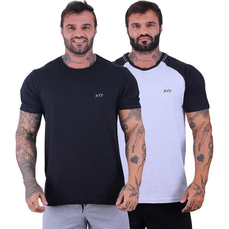 Kit 2 Camiseta Tradicional Masculina Estilo Básico Grife MXD Cor:;Tamanho:GG;Gênero:Masculino