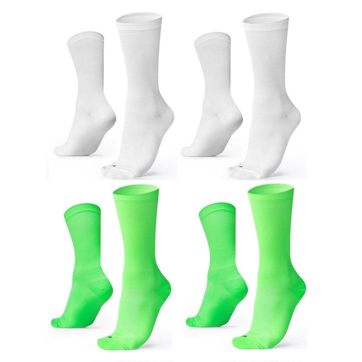 Kit 04 Pares Meia De Corrida Lisas B.V. BRANCO/VERDE 36-42