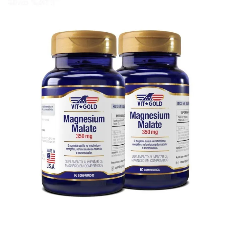 Magnésio Dimalato 350mg Vitgold Kit 2x 60 Comprimidos