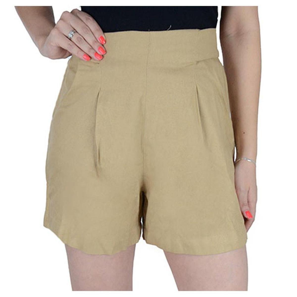 Shorts Feminino Lado Avesso Confort Bege Palha - L12642