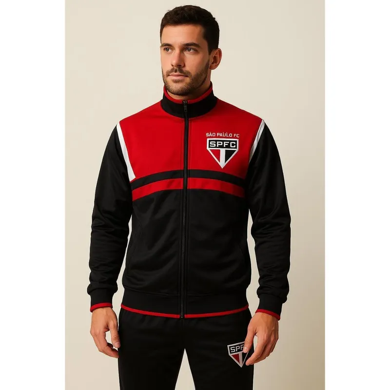 Agasalho Conjunto Masculino São Paulo FC Oficial Licenciado SPR Com Escudo Emblema Logo Bordado