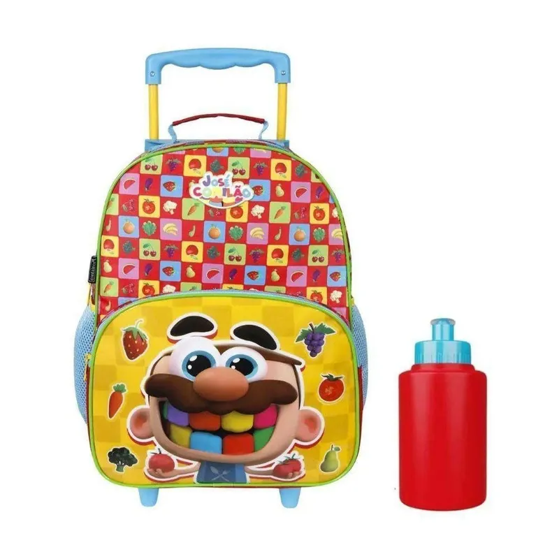 Mochila Rodinhas José Comilão Infantil Escolar Garrafa Dermiwill