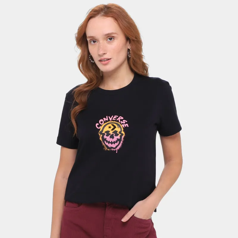Camiseta Converse Spray Skull Baby Feminina