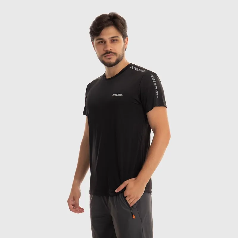 Camiseta Masculina Poliamida Detalhe no Ombro Leve Respirável Academia Resenha Sport