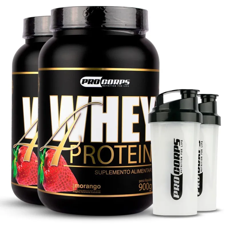 Kit 2 Whey 4 Protein 900g + 2 Coqueteleira