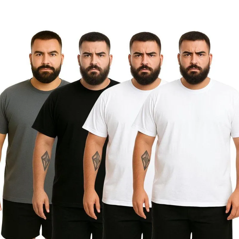 Kit 4 Camisetas Masculina Plus Size Lisa Algodão Premium