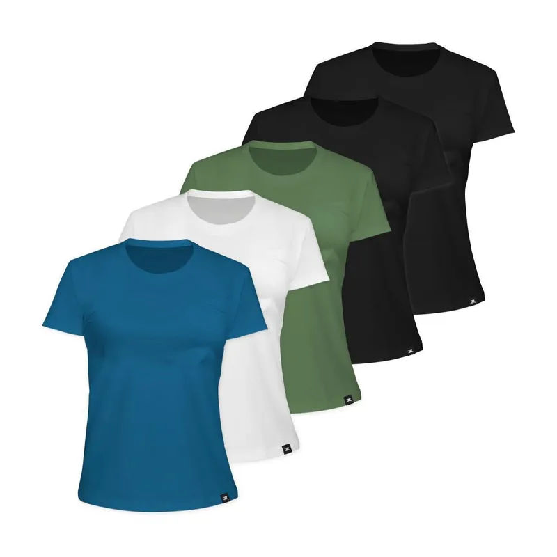 Kit com 5 Camiseta Algodão Sportswear Muvin - Feminina - Mais Conforto para seu Treino e Caminhada