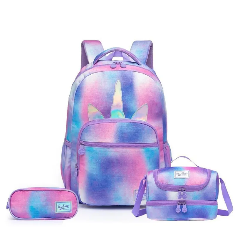 Kit Mochila Unicornio Infantil Escolar Feminina Resistente