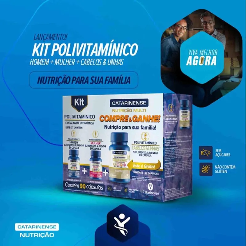 Kit Polivitamínico Combo Mulher + Homem + Cabelos e Unhas Catarinense Pharma