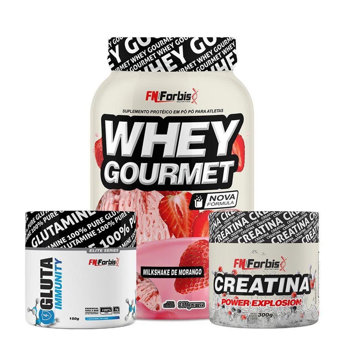 Kit Whey Protein Gourmet Pote + Creatina 300g + Gluta Immunity 150g - FN Forbis