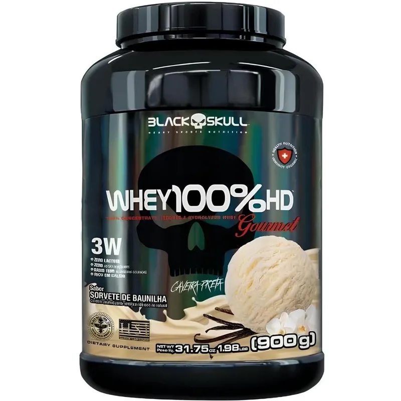 Whey Protein 100 HD Pote 900g GOURMET Concentrado Isolado Hidrolisado Black Skull