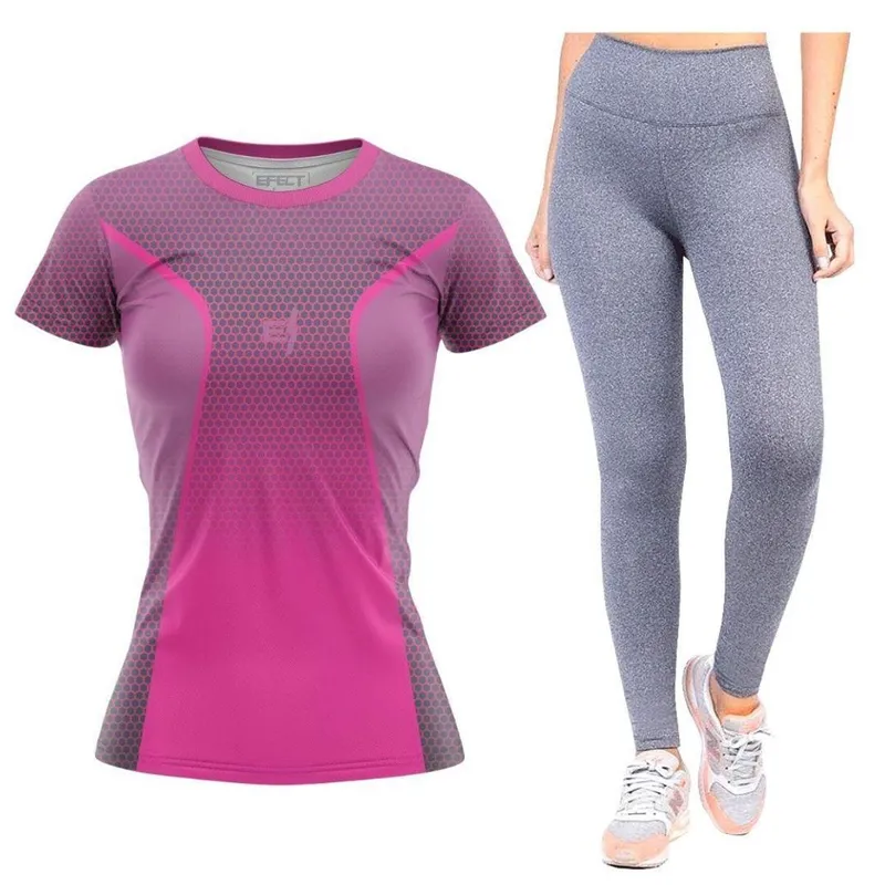 Kit Academia Blusa Feminina e Calça Legging Cós Alto Lisa Suplex Sem transparência Funcional Caminha