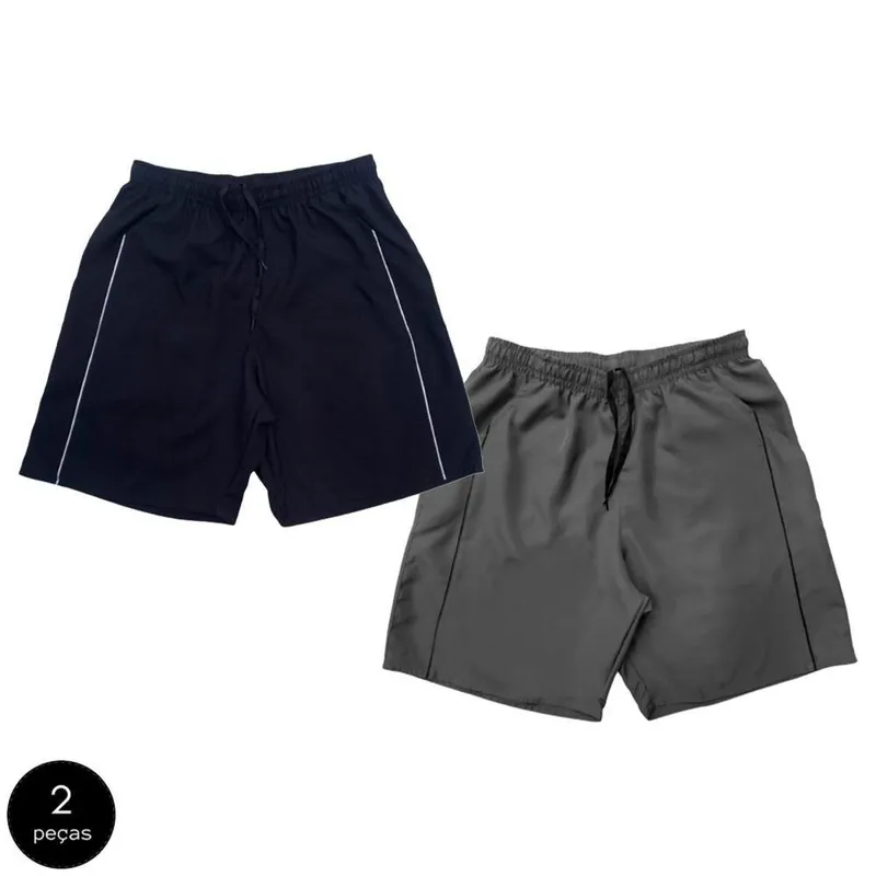 Kit 2 Shorts Black Bear Bermudas Básicas Tactel Liso Lisa Masculina Casual