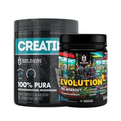 Kit: Creatina Monohidratada Pote 300g 100% Pura + Pré Treino Evolution 300g - Soldiers Nutrition