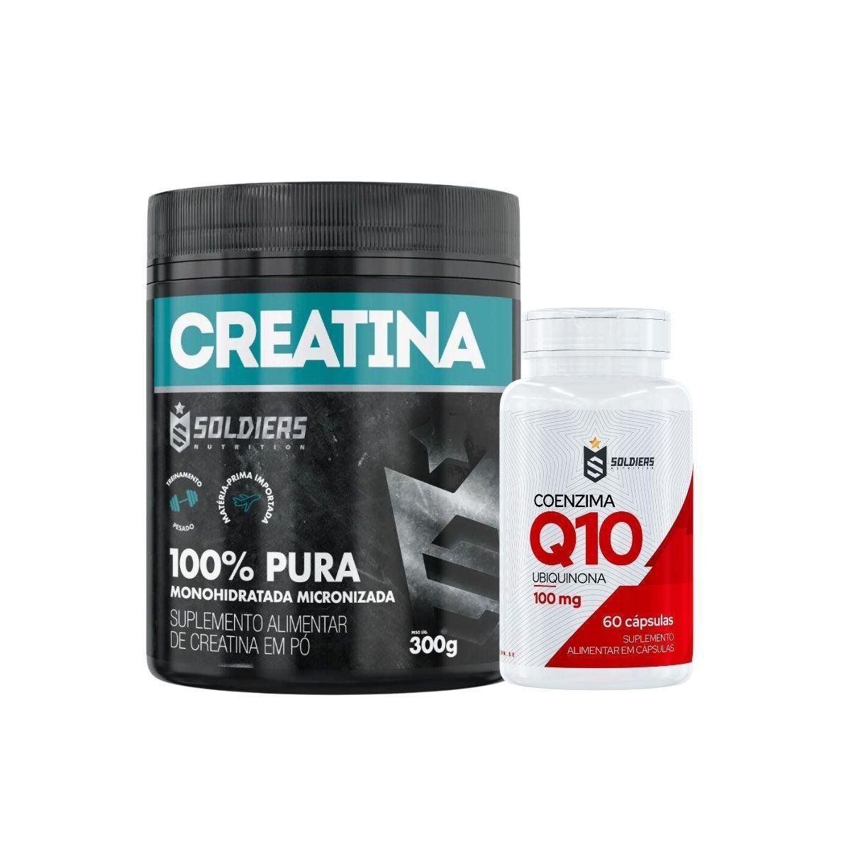 Kit: Coenzima Q10 100mg + Creatina Monohidratada Pote 300g - Soldiers Nutrition