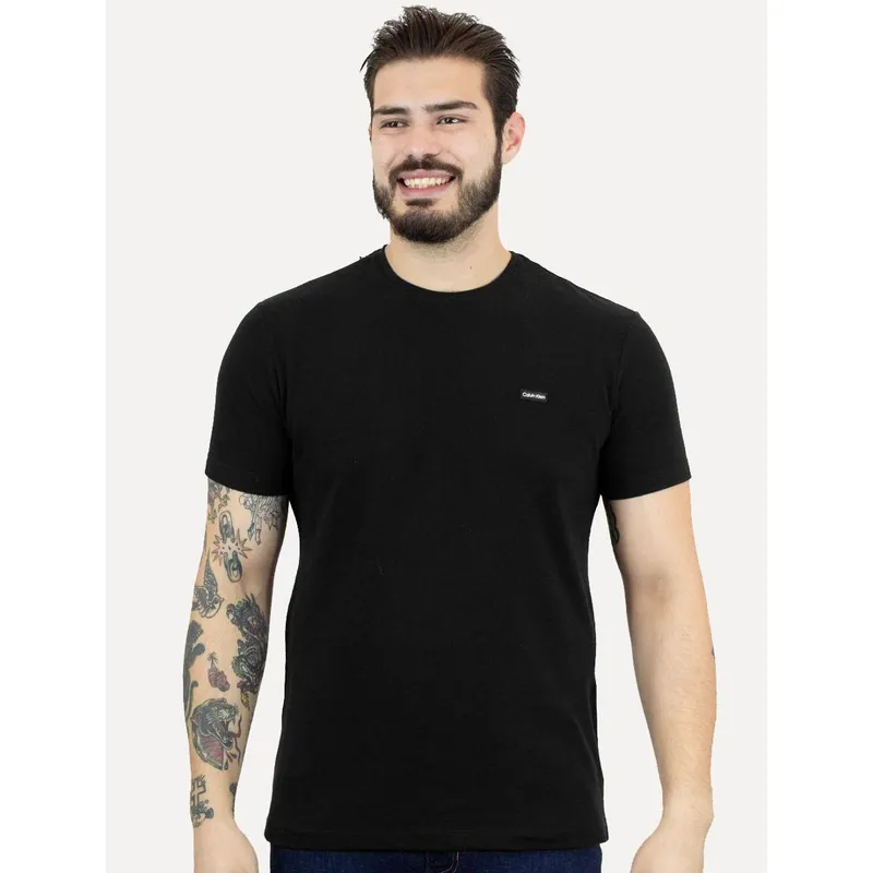 Camiseta Calvin Klein Masculina Piquet Orgânico Preta