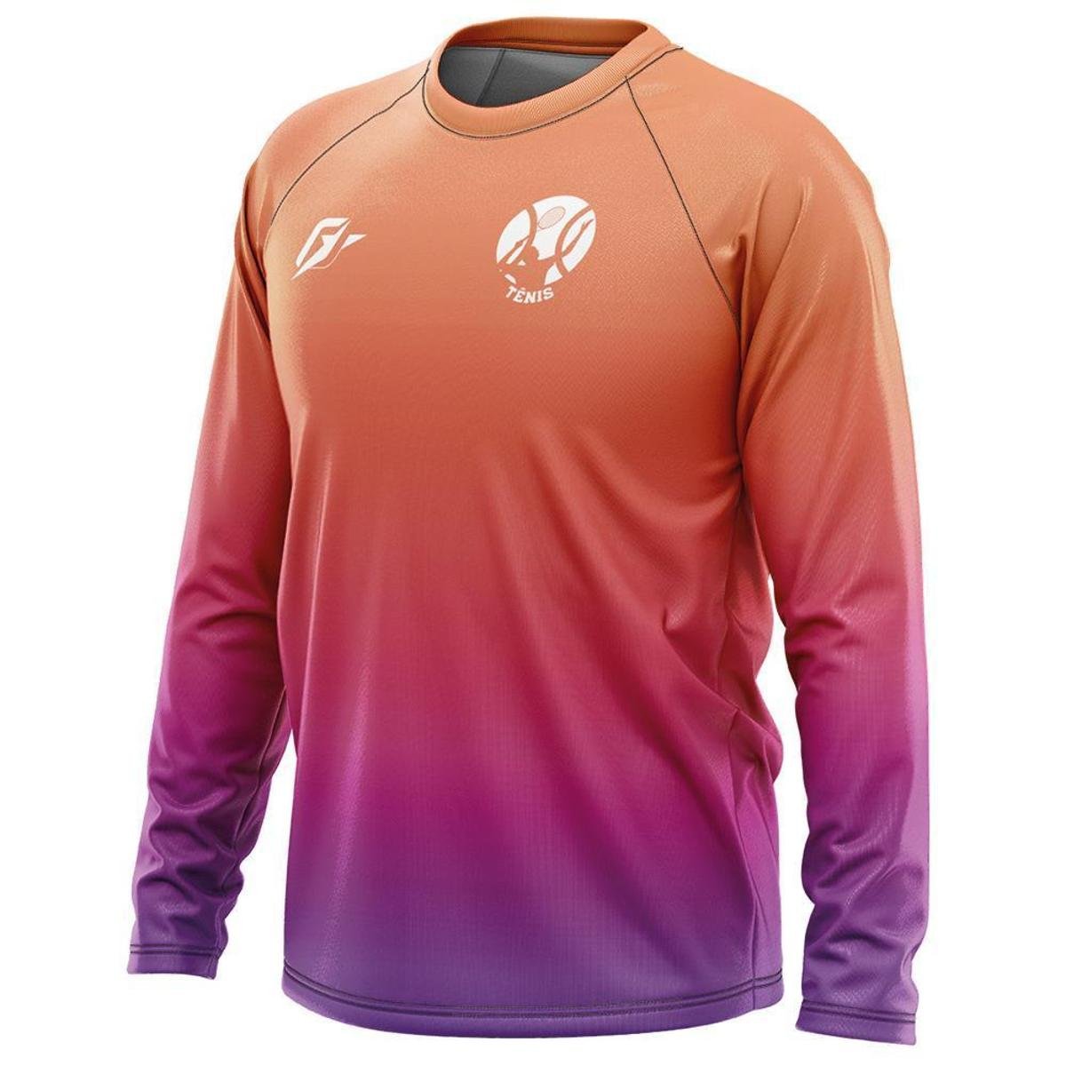 Camiseta Manga Longa Unissex Tênis Gradiente Tie Dye Laranja Roxo