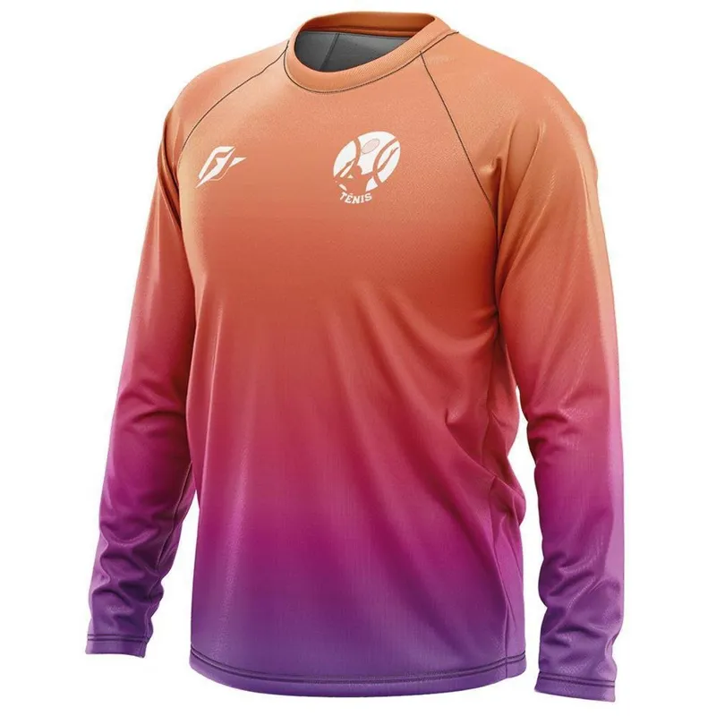 Camiseta Manga Longa Unissex Tênis Gradiente Tie Dye Laranja Roxo