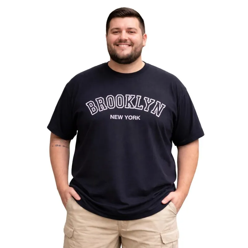 Camiseta Plus Size Masculina Gola Redonda Algodão Estampado