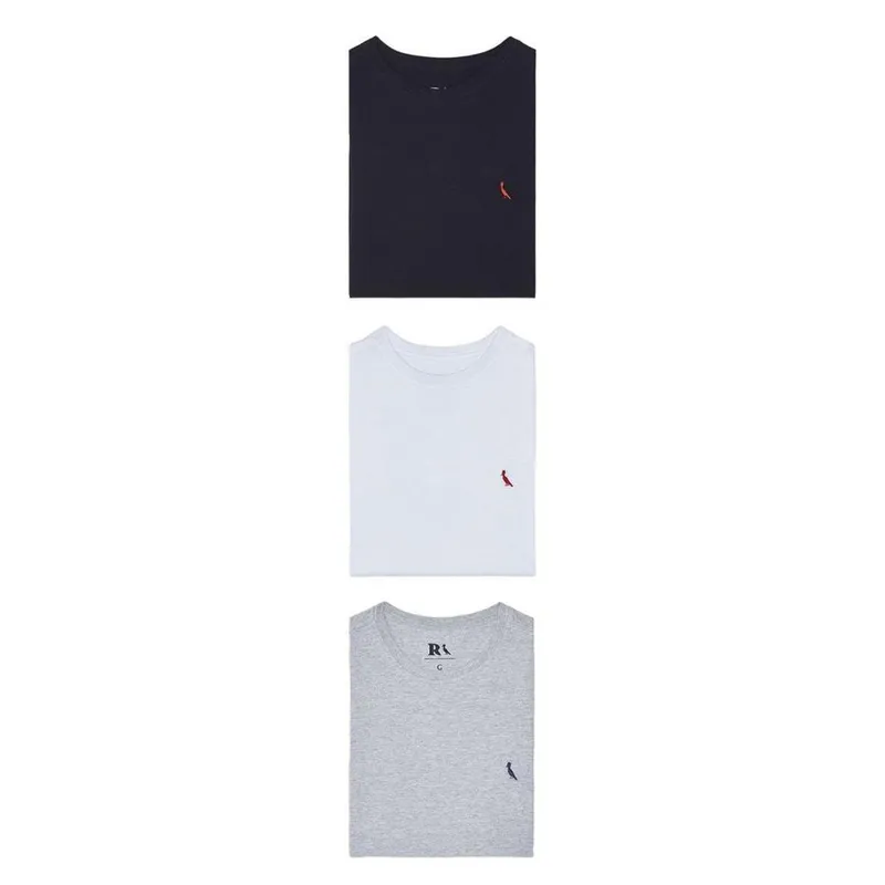 Kit 3 Camisetas Básicas Brasa Gota Pica-Pau Bordado