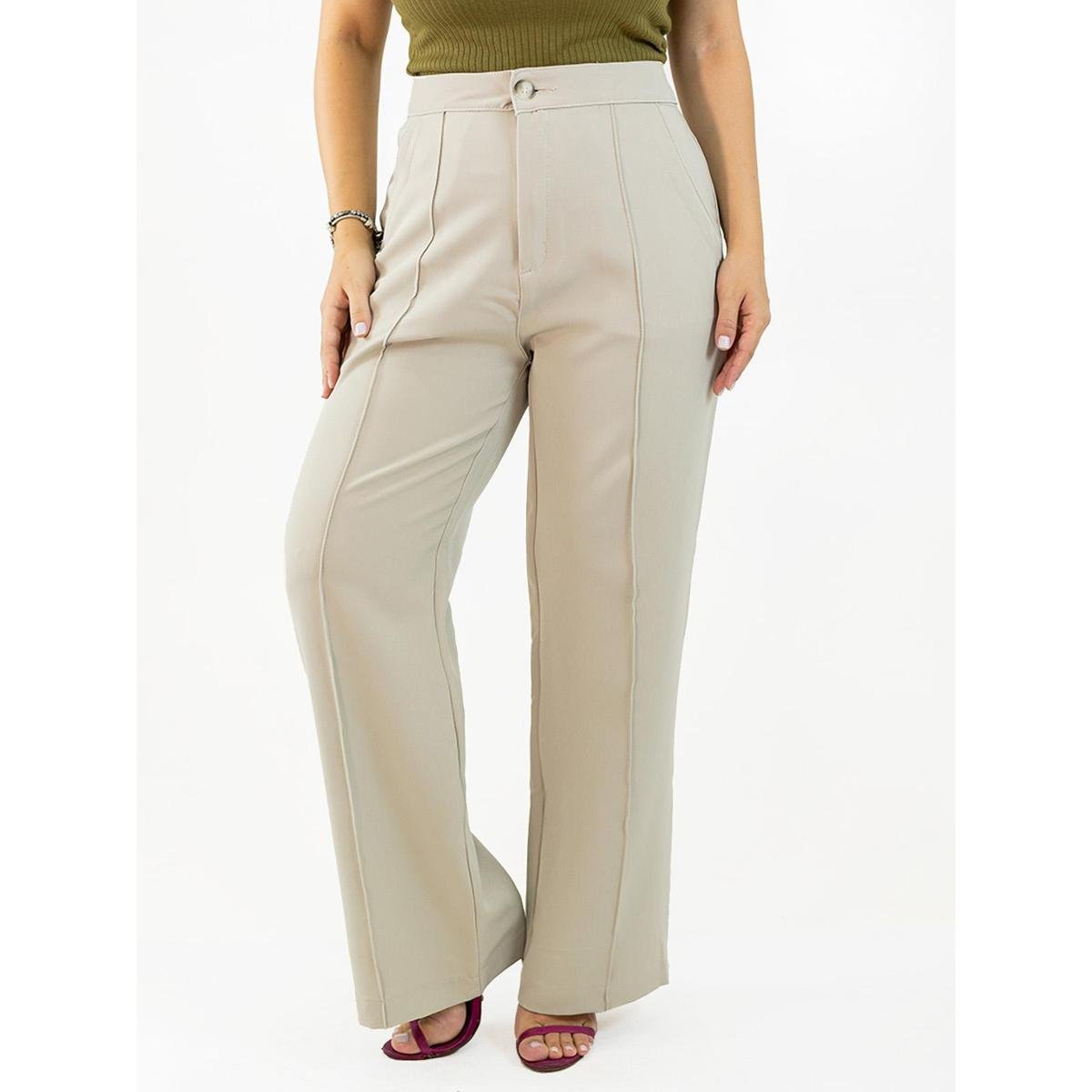Calça Feminina Pantalona Tecido Cross Time Friso Alfaiataria Anticorpus
