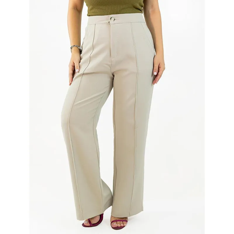 Calça Feminina Pantalona Tecido Cross Time Friso Alfaiataria Anticorpus