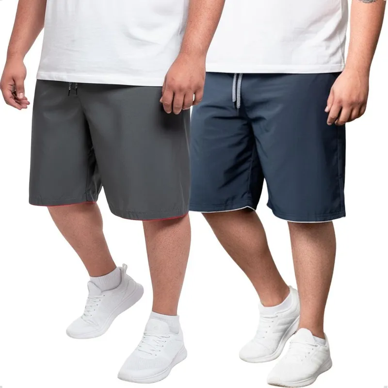KIT 2 Bermuda Masculina Plus Size Tactel Short Liso Esporte Praia