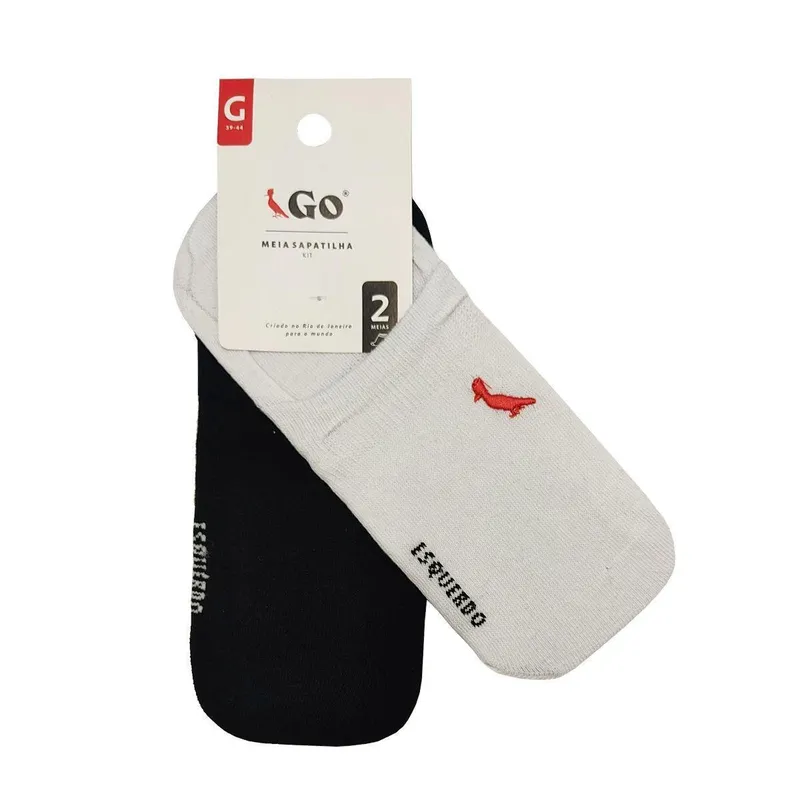 Kit Meia Reserva Go 2 Pares Contínua Sapatilha Invisível - 39-44 - Branco+Preto