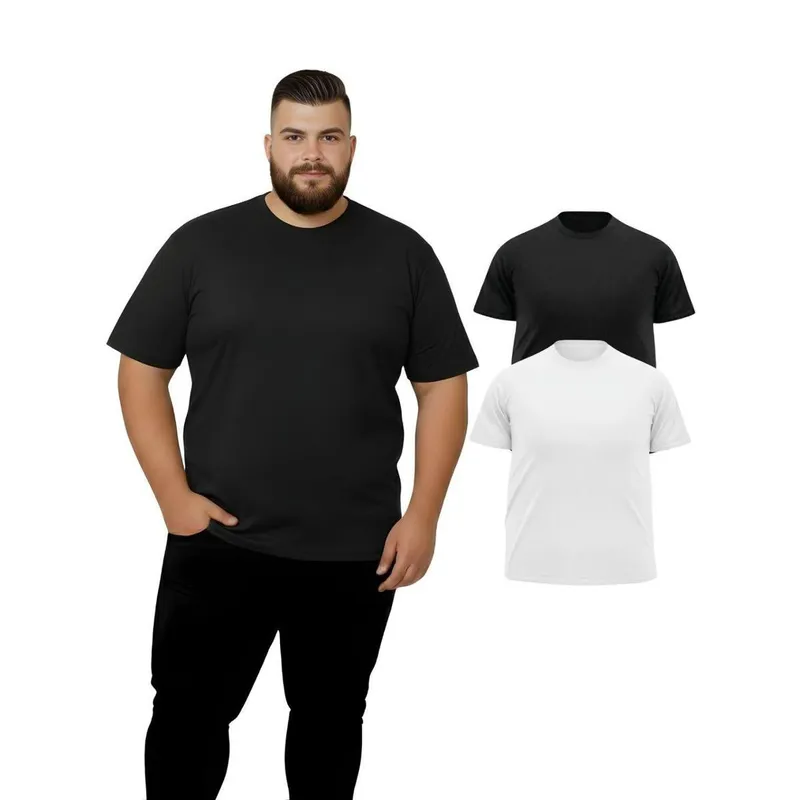 Kit 2 Camiseta Plus Size Masculina 100% Poliéster- P/B