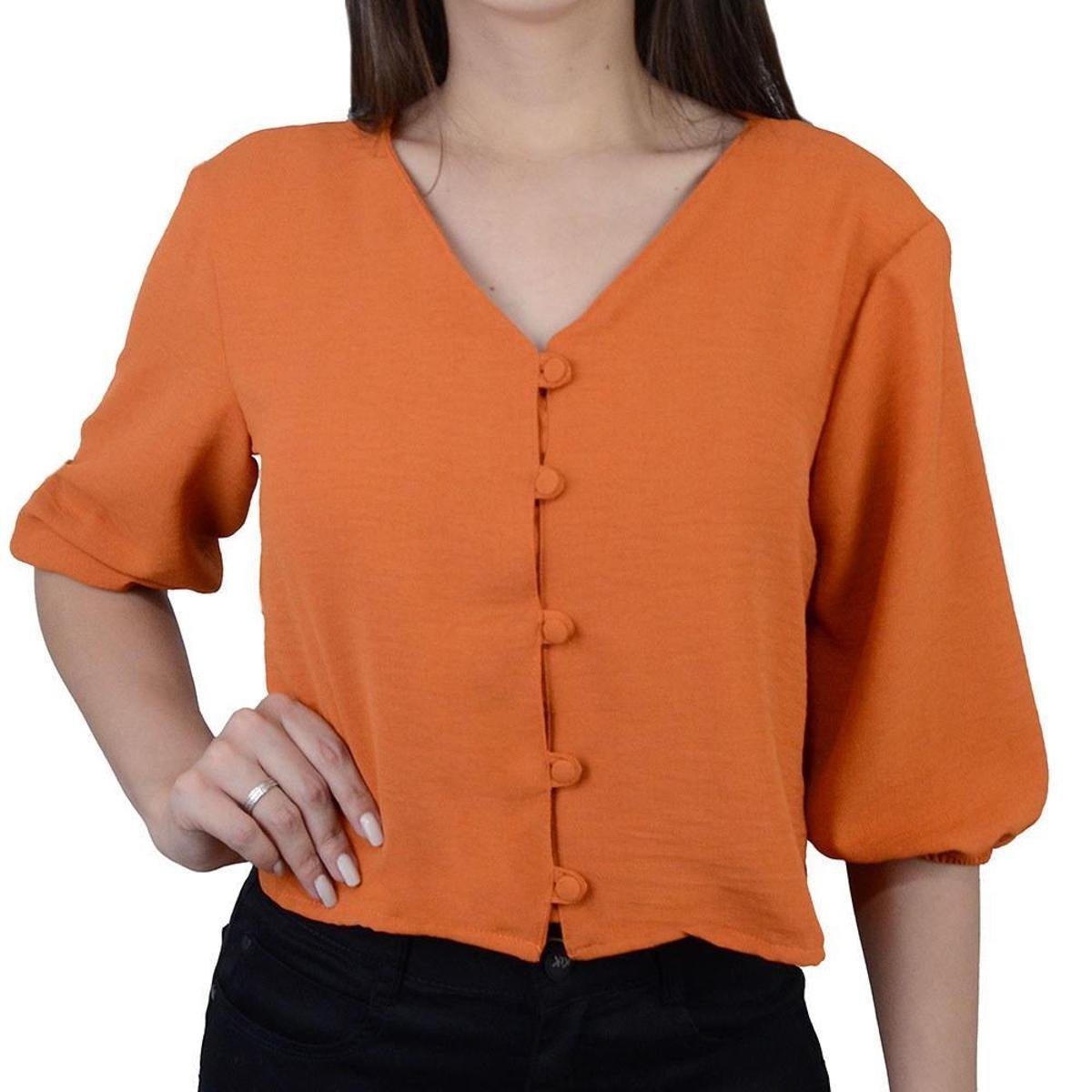 Camisa Feminina Olho Fatal Cropped Laranja Rust - 60162