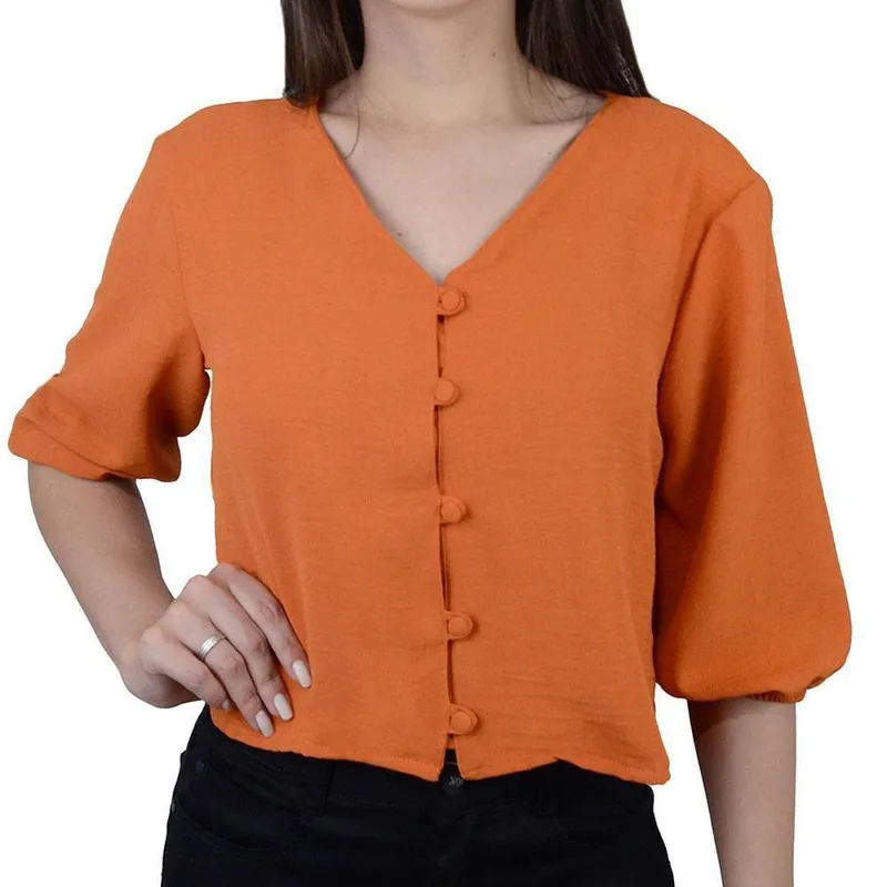 Camisa Feminina Olho Fatal Cropped Laranja Rust - 60162