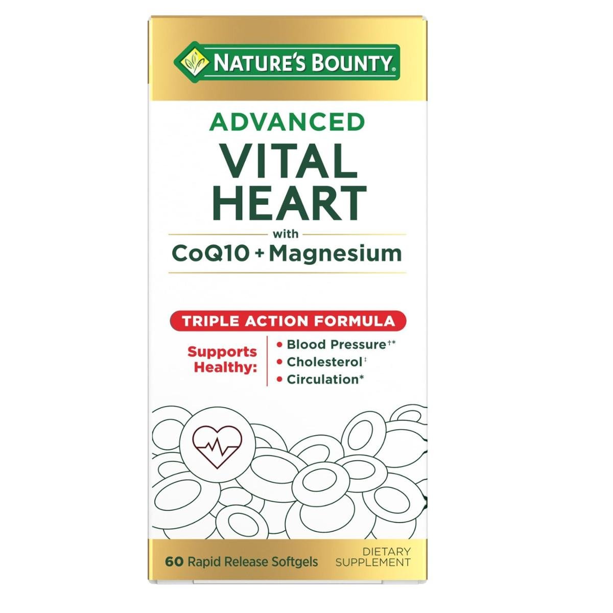 Suplemento Nature's Bounty Vital Heart CoQ10 Magnesio 60 cápsulas blandas