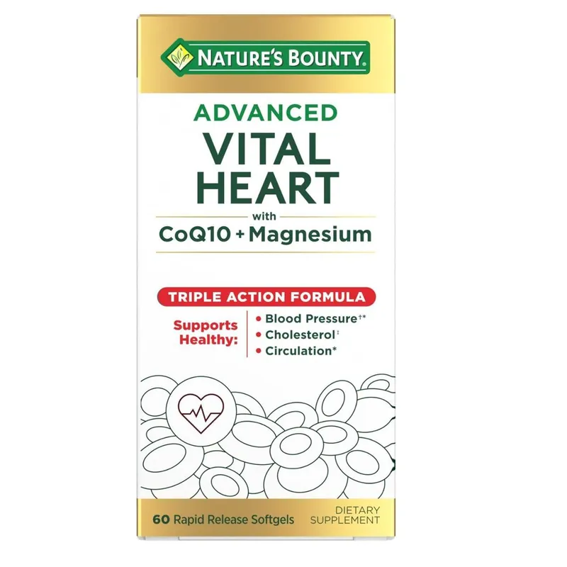 Suplemento Nature's Bounty Vital Heart CoQ10 Magnesio 60 cápsulas blandas