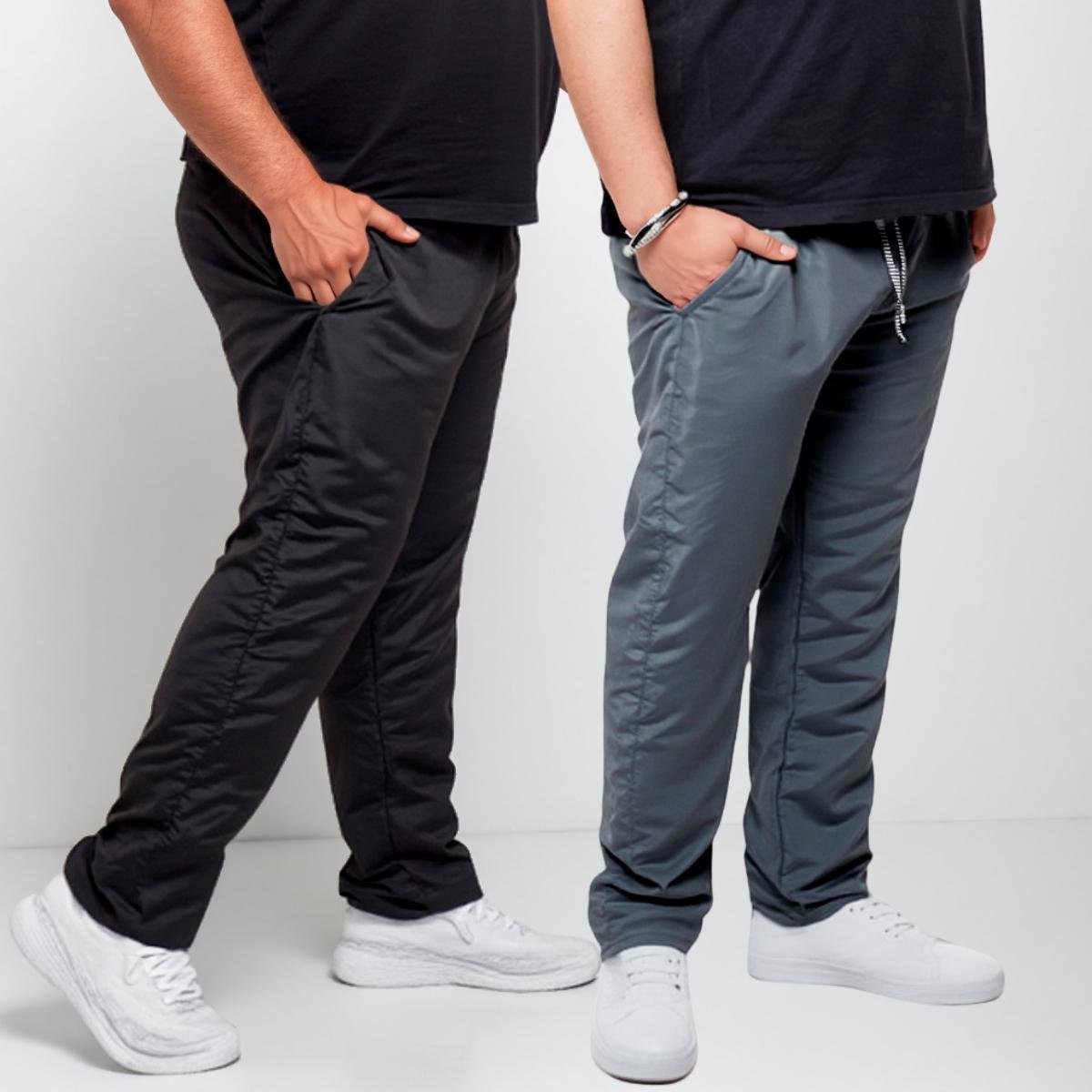 Kit 2 Calça Masculina Tactel Plus Size Lisa Casual Esportiva Popular